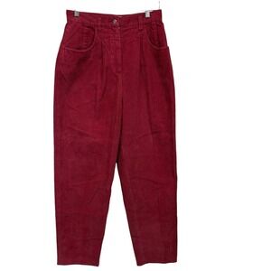 Vintage Corduroy Pants Womens 26 Red High Waisted Pleated Tapered Leg Berry